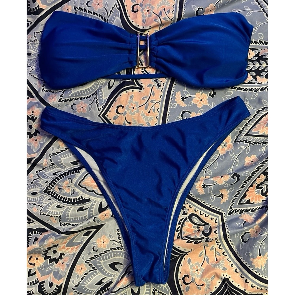 Women's Royal Blue U Ring Strapless Bandeau Bikini 2pc Swimsuit, Medium‎